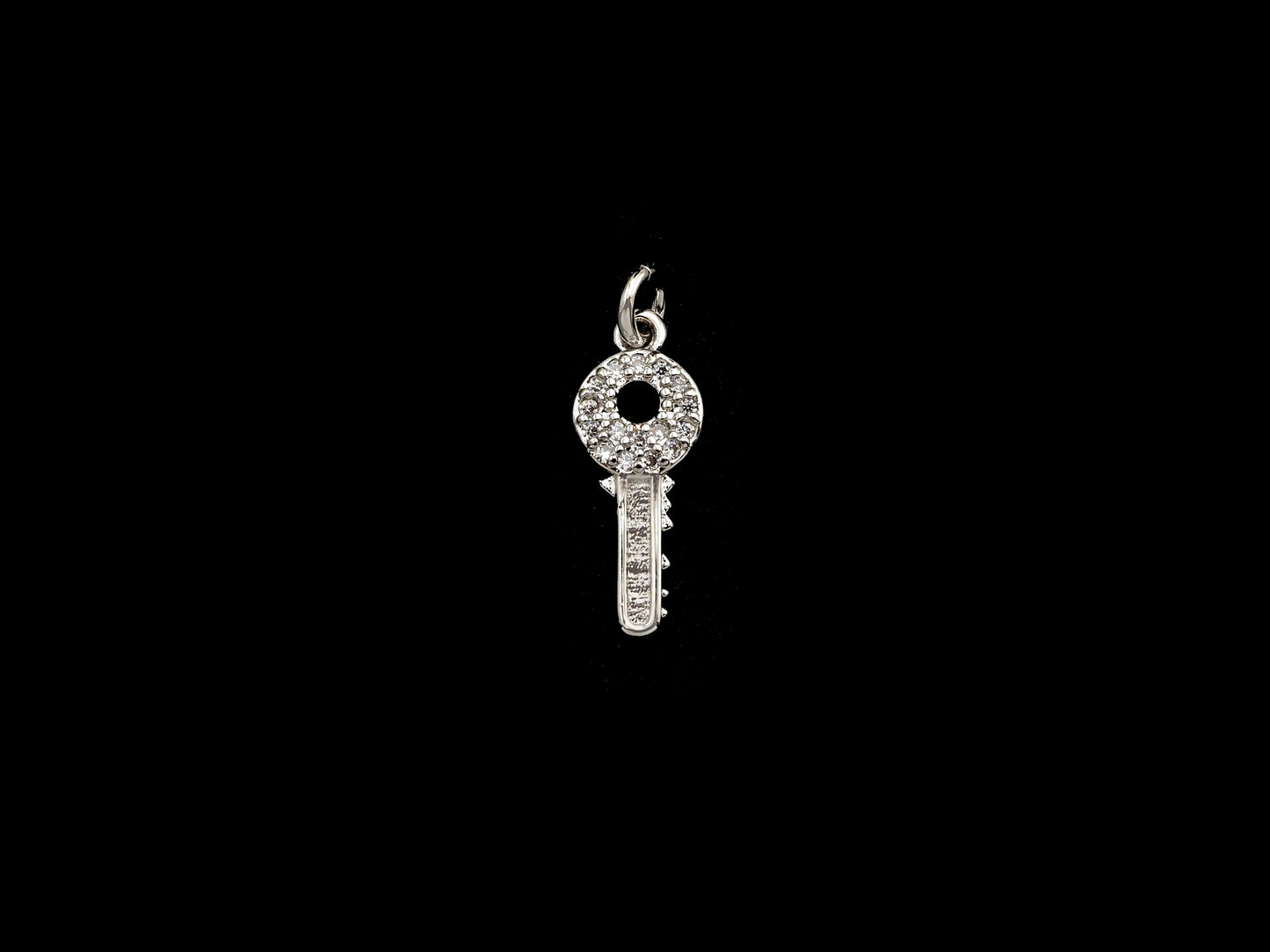CZ Micro Pave Key Shaped Pendant/Charm, Clear Cubic Zirconia Pave Charm, Small Key Charm, 7x17mm, sku#F1138