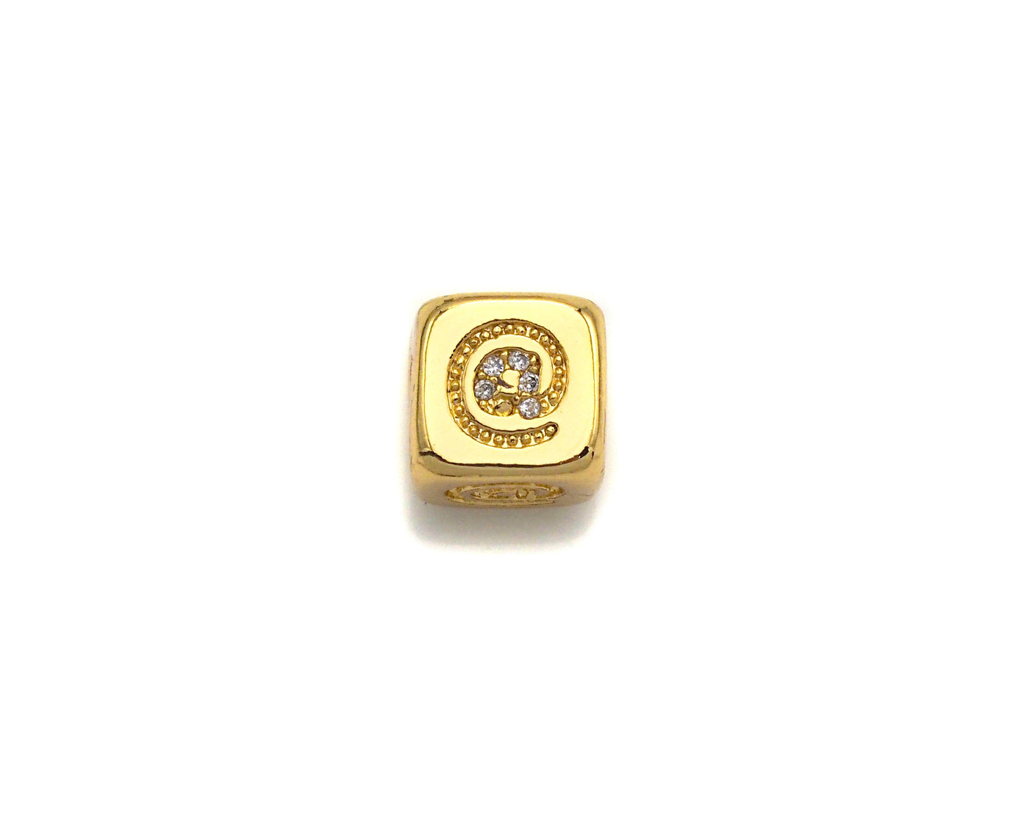 CZ Micro Pave @ Symbol Shape Dice Spacer Beads, Cubic Zirconia Cube Spacer Beads, 24k Gold Tone,8.5mm, sku#Z717