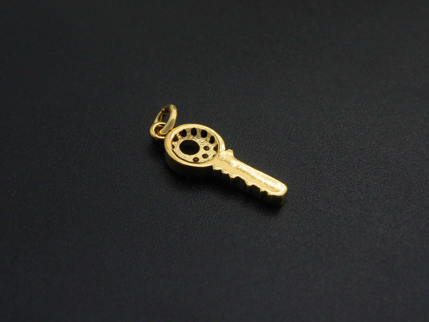 CZ Micro Pave Key Shaped Pendant/Charm, Clear Cubic Zirconia Pave Charm, Small Key Charm, 7x17mm, sku#F1138