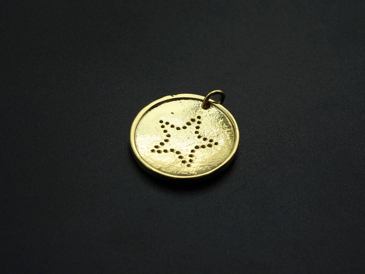 CZ Micro Pave Five Star On Round Coin Pendant,Round Cubic Zirconia Pendant, 10x16mm,Sku#F1095