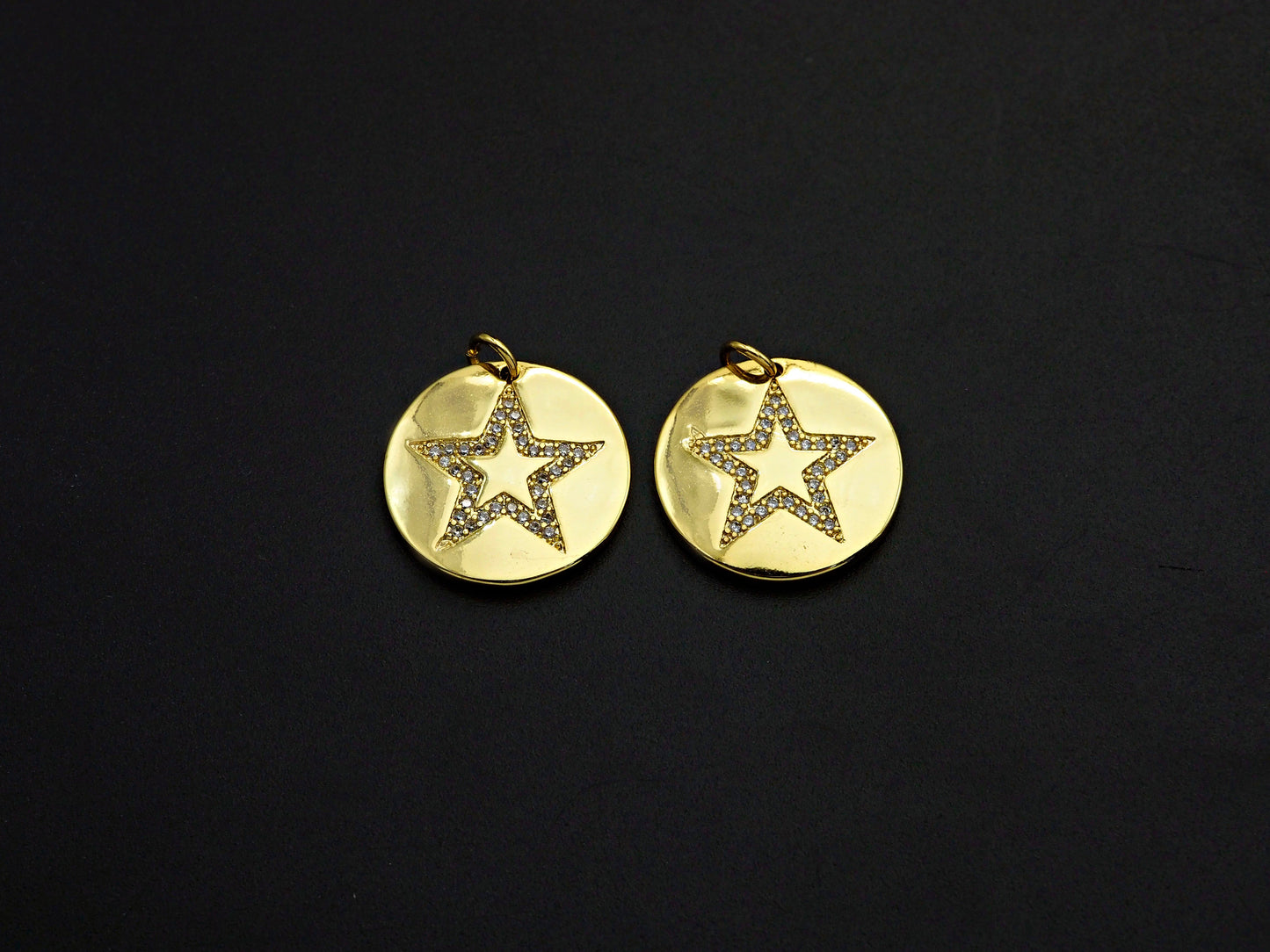 CZ Micro Pave Five Star On Round Coin Pendant,Round Cubic Zirconia Pendant, 10x16mm,Sku#F1095