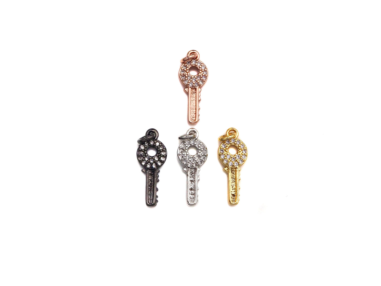 CZ Micro Pave Key Shaped Pendant/Charm, Clear Cubic Zirconia Pave Charm, Small Key Charm, 7x17mm, sku#F1138