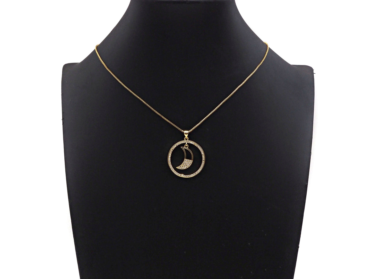 Clear CZ Micro Pave Cresent Moon Hanging in Round Ring Shape Pendant Charm, Cubic Zirconia Round Ring Moon Charm,27x30mm,Sku#LK154