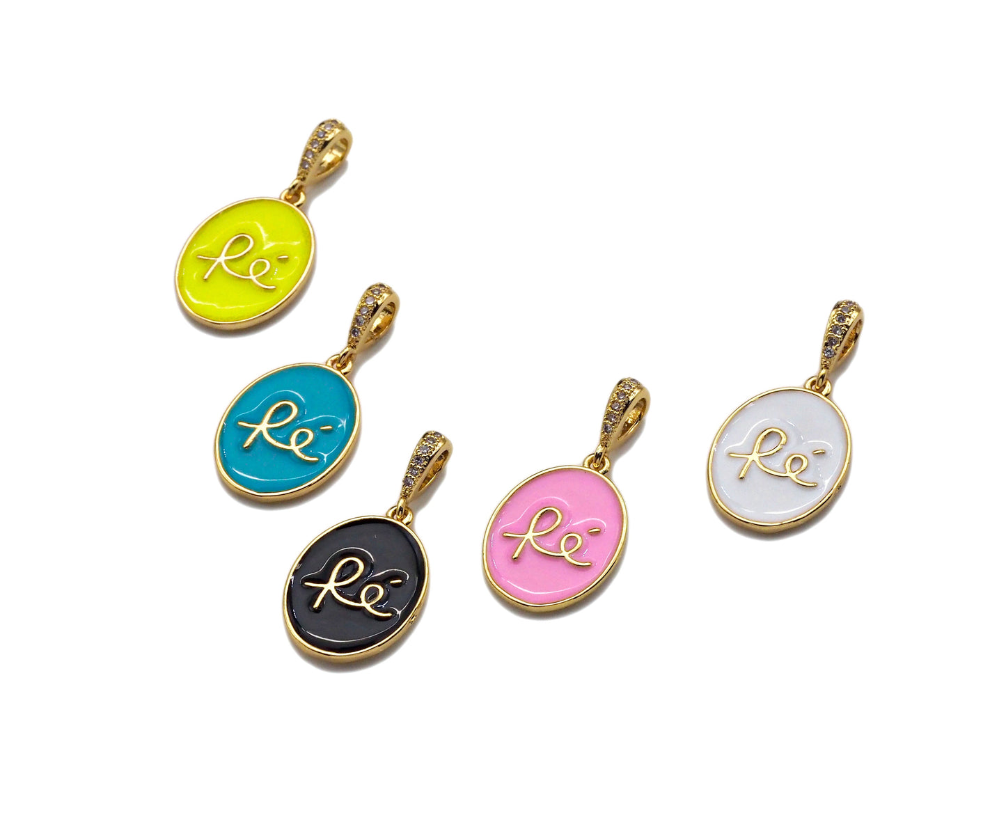 Enamel Colorful RE Alphabet On Oval Pendant/Charm, 13x18mm,sku#F1259C