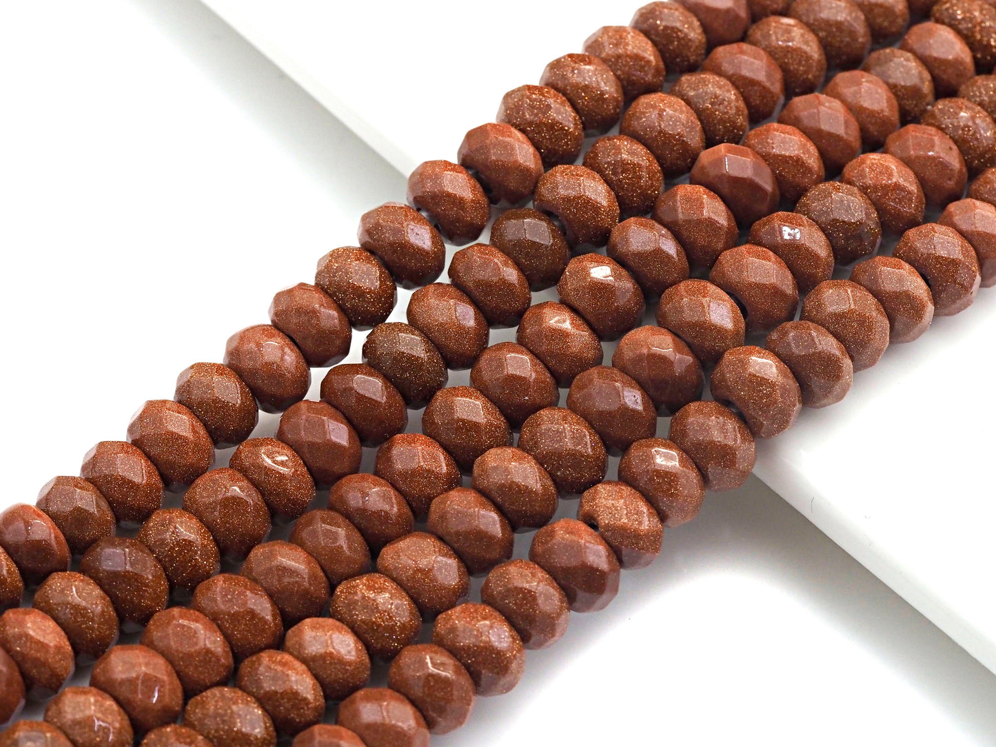 2mm Large Hole Natural Goldstone Beads, Rondelle Faceted 5x8mm, 8" Long Strands, sku#U729