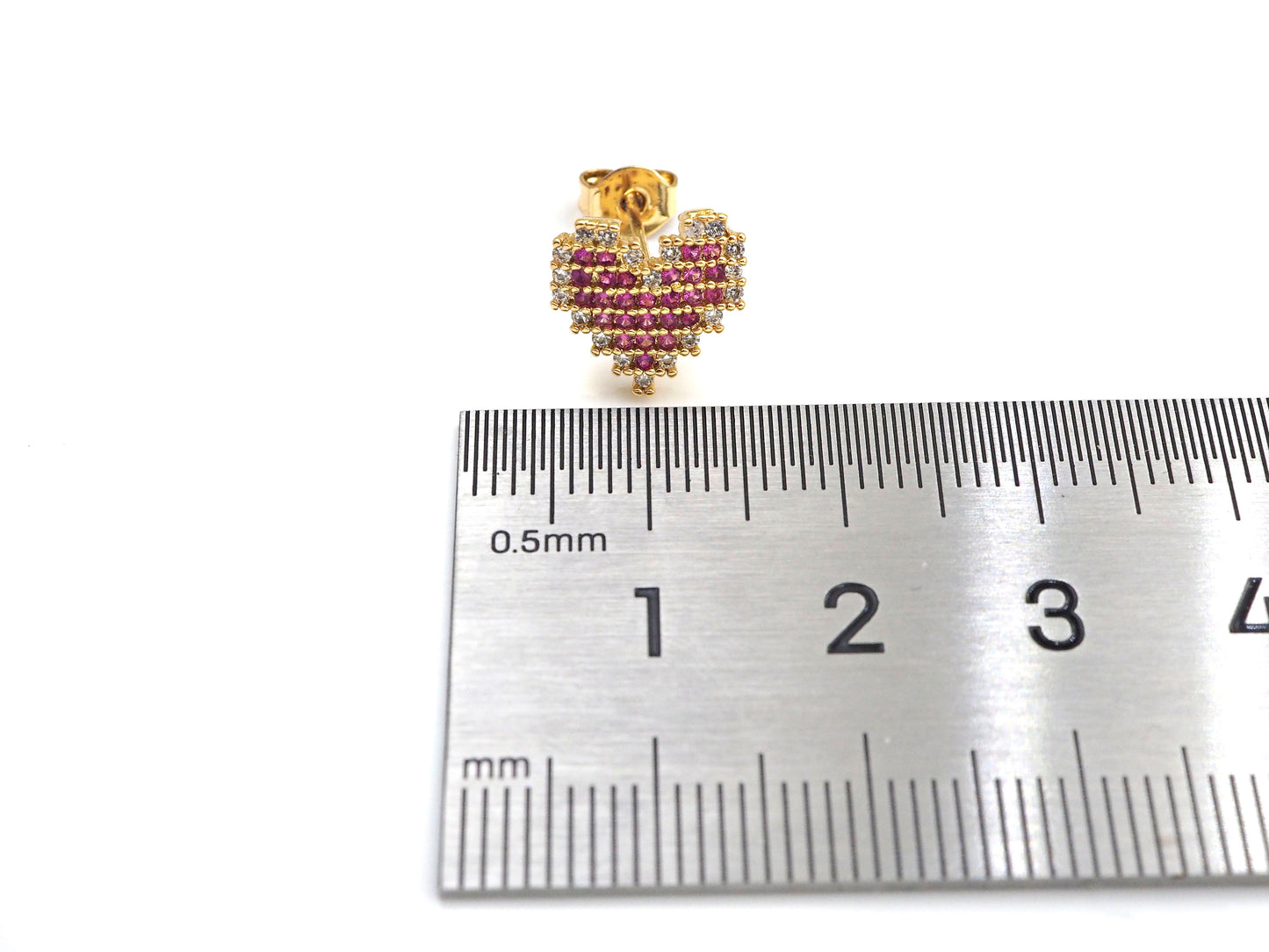 CZ Micro Pave Stud Earring Wires, Heart Shape Earrings, Colorful CZ micro pave earrings, 10mm, sku#J224