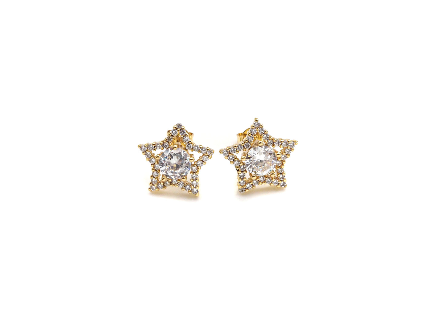 PRESELLING CZ Micro Pave Stud Earring Wires, Five Star Shape Earrings, Clear CZ micro pave earrings, 14mm, sku#J225