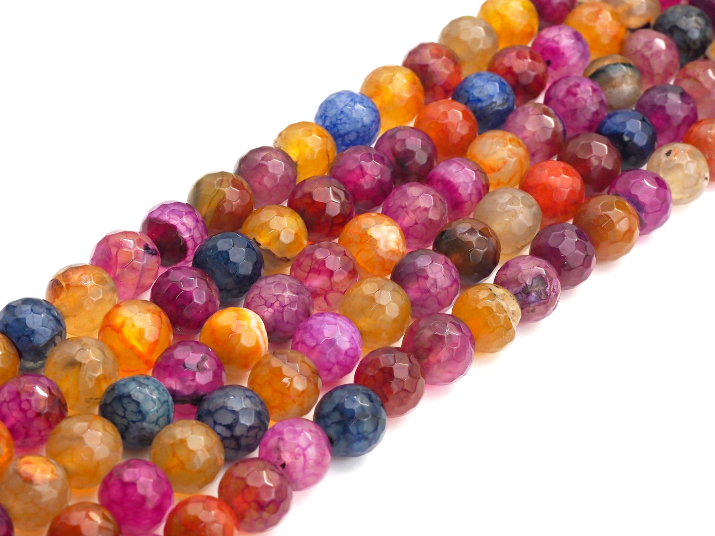 Fire Agate Beads, Muliticolor Fire Agate, 6mm/8mm/10mm/12mm Faceted Round Agate Beads, 15.5" Full Strand, Sku#UA58