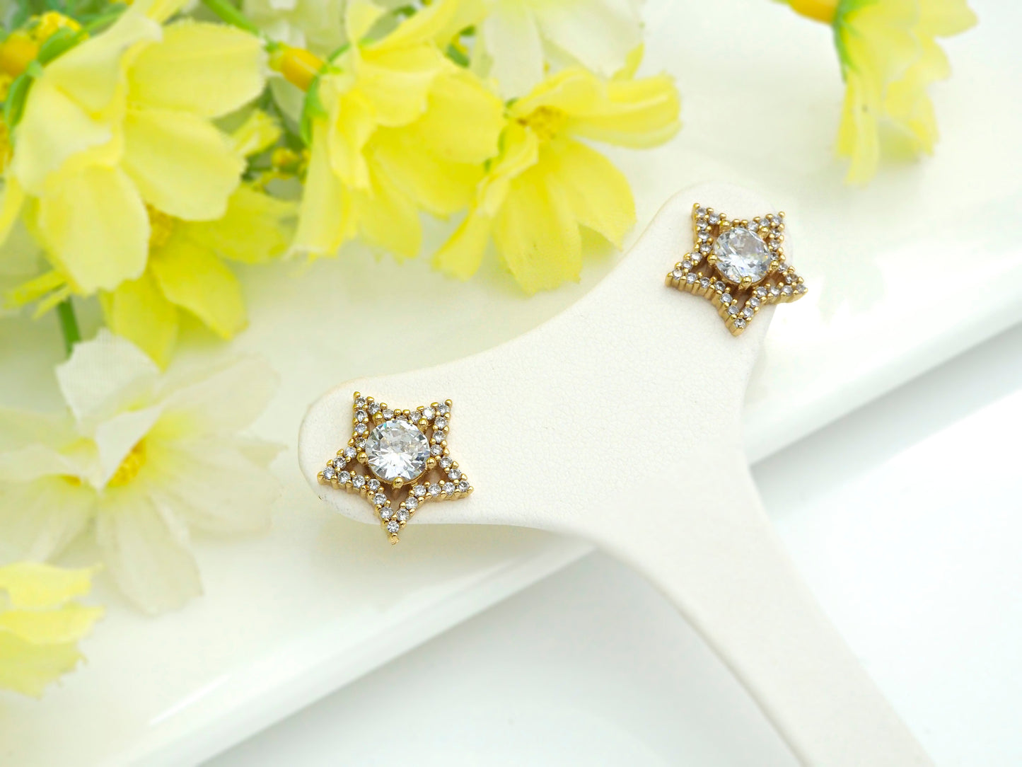 PRESELLING CZ Micro Pave Stud Earring Wires, Five Star Shape Earrings, Clear CZ micro pave earrings, 14mm, sku#J225