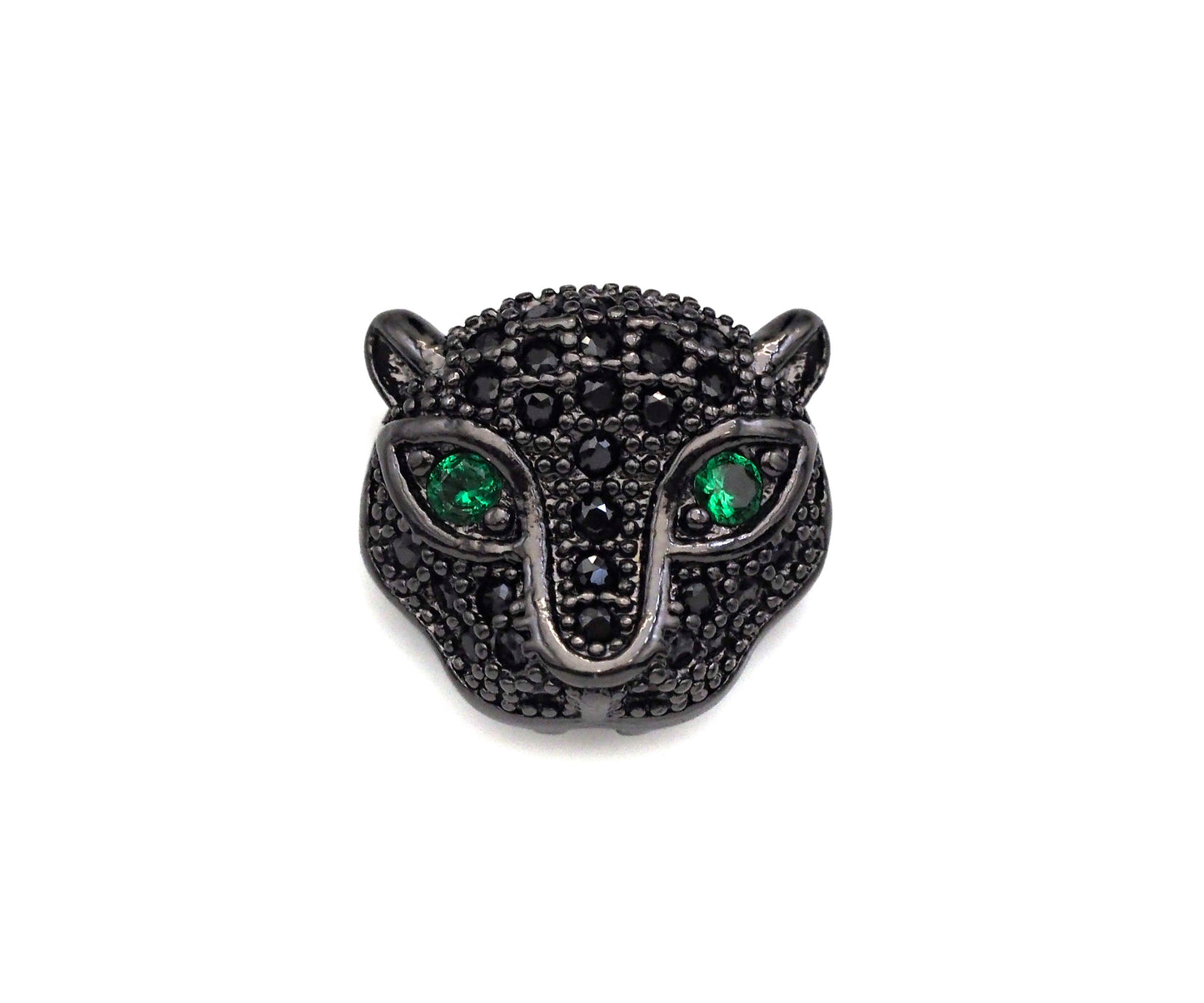 CZ Micro Pave Green Eye Leopard Head Pendant/Charm, Black panther Charm, Cubic Zirconia Pendant Charm, 10x11mm,Sku#N54