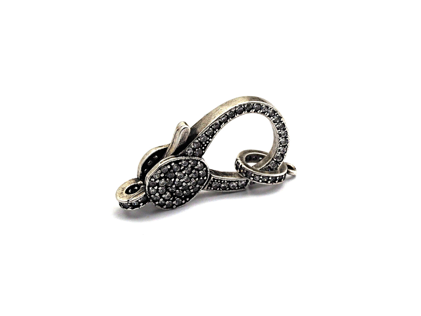 Antique Silver Finish CZ Clear Micro Pave Lobster Clasp with Jumping Ring Clasp, Fine Jewelry Clasp, Designer Clasp,  16x26mm,sku#H171