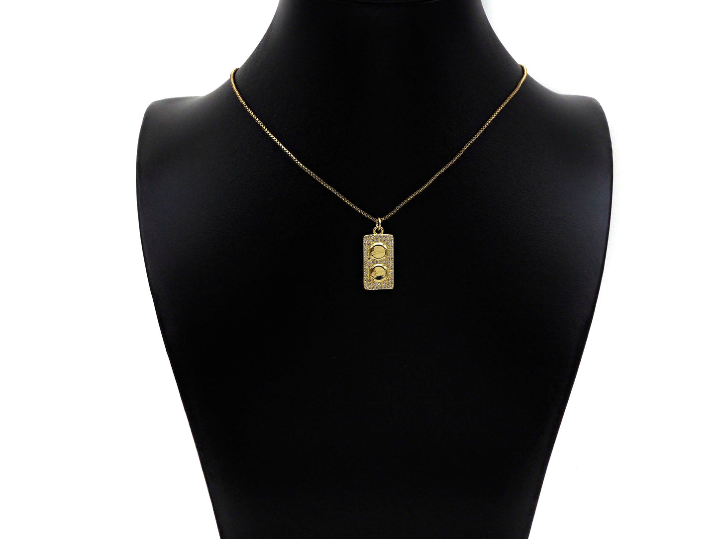 CZ Micro Pave 18k Gold Duble Button On  Rectangle Pendant, Cubic Zirconia Medallion Pendant Charm, CZ Screw Pendant,11x23mm, Sku#LK203