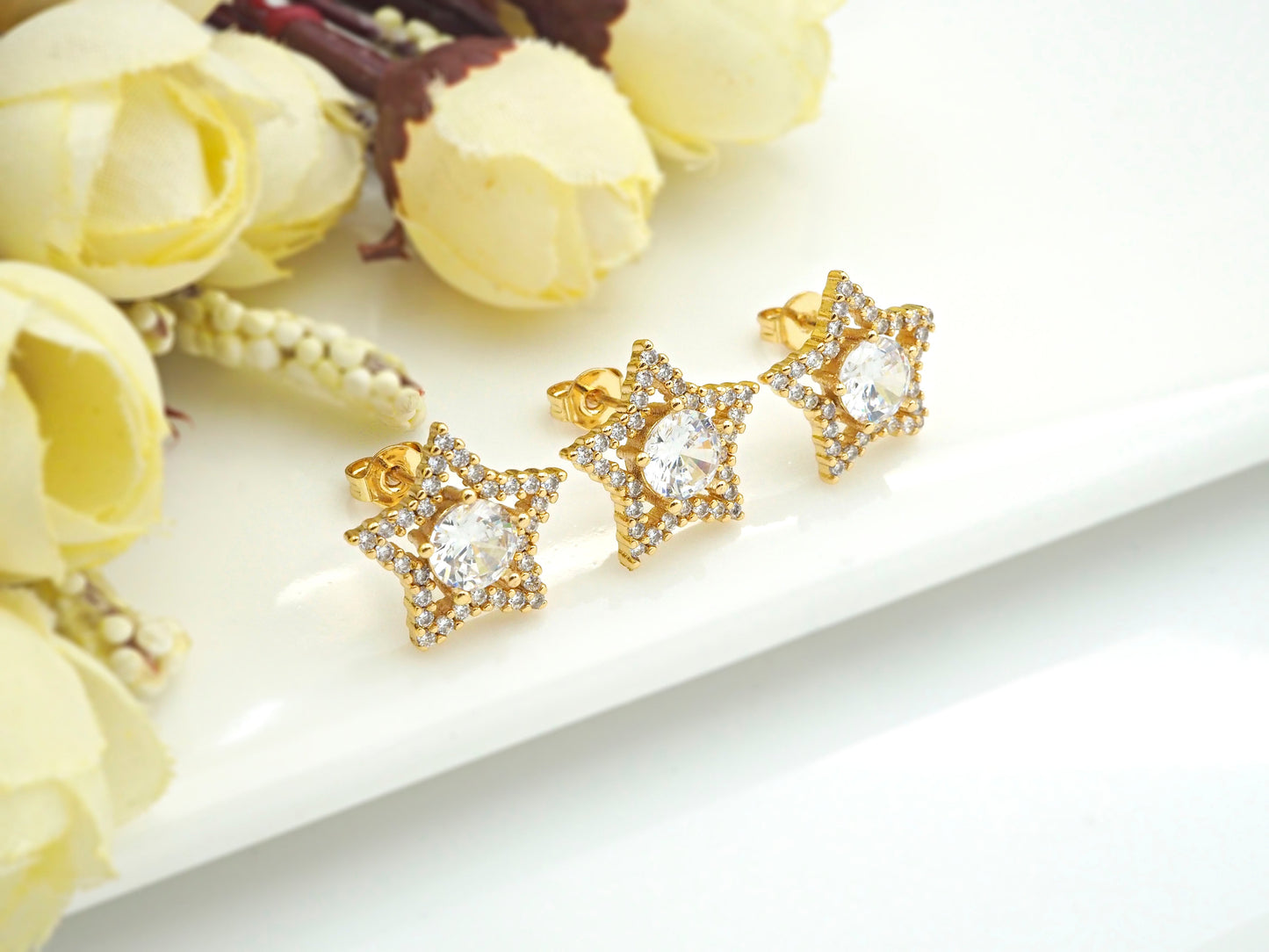PRESELLING CZ Micro Pave Stud Earring Wires, Five Star Shape Earrings, Clear CZ micro pave earrings, 14mm, sku#J225