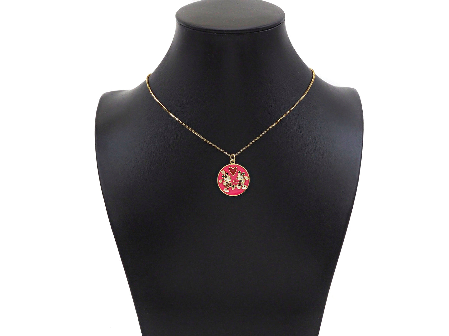 Colorful Enamel Mickey Mouse On Round Coin Pendnat,Red Black Enamel Gold Charm , Colorful Enamel, 23x20mm, Sku#LK263