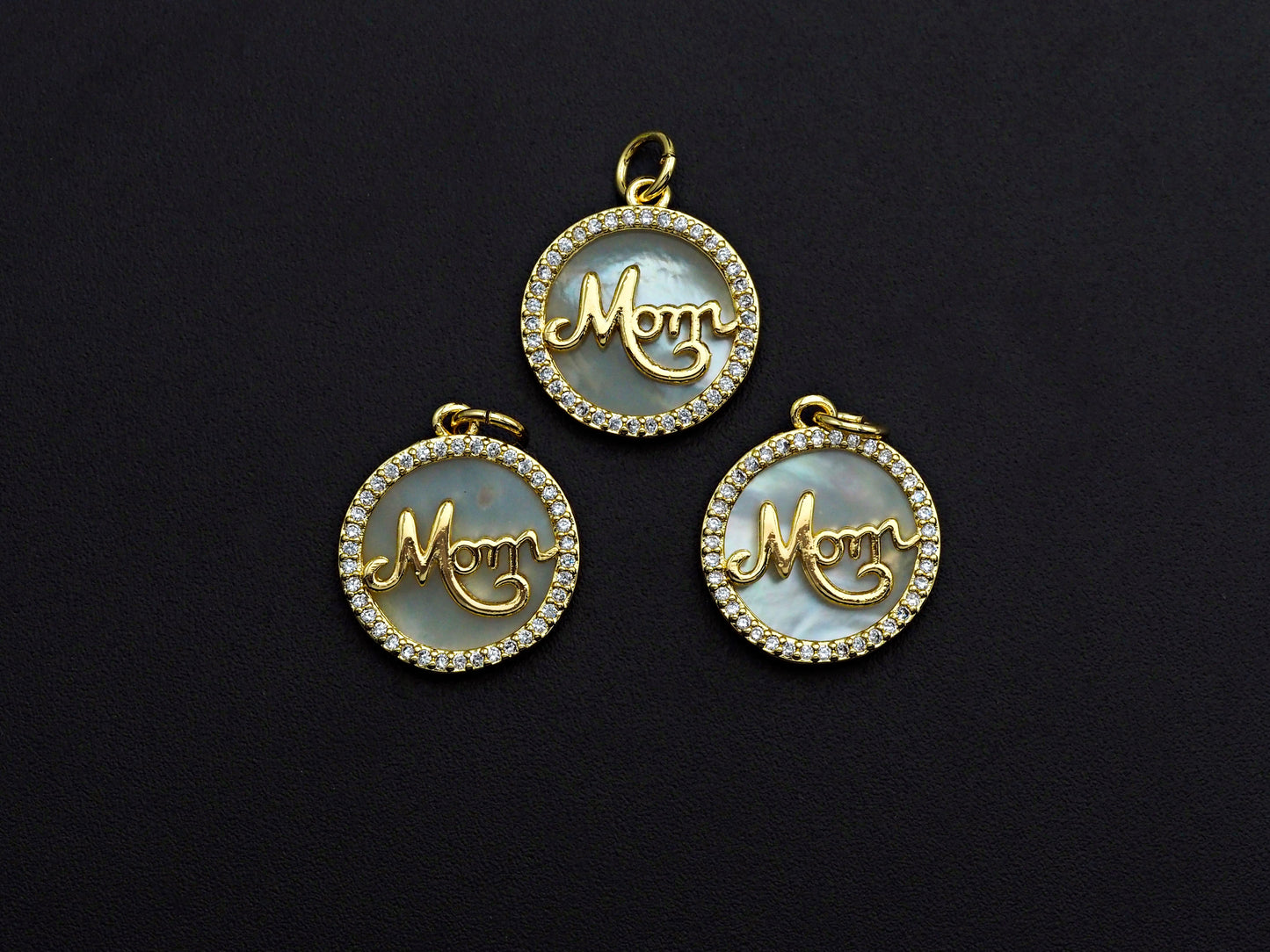 Mother-of-pearl Inlay MOM Letter Round Pendant/Charm, Mom Letter Shape Pendant,16mm, Mother's day gift, Sku#Z791