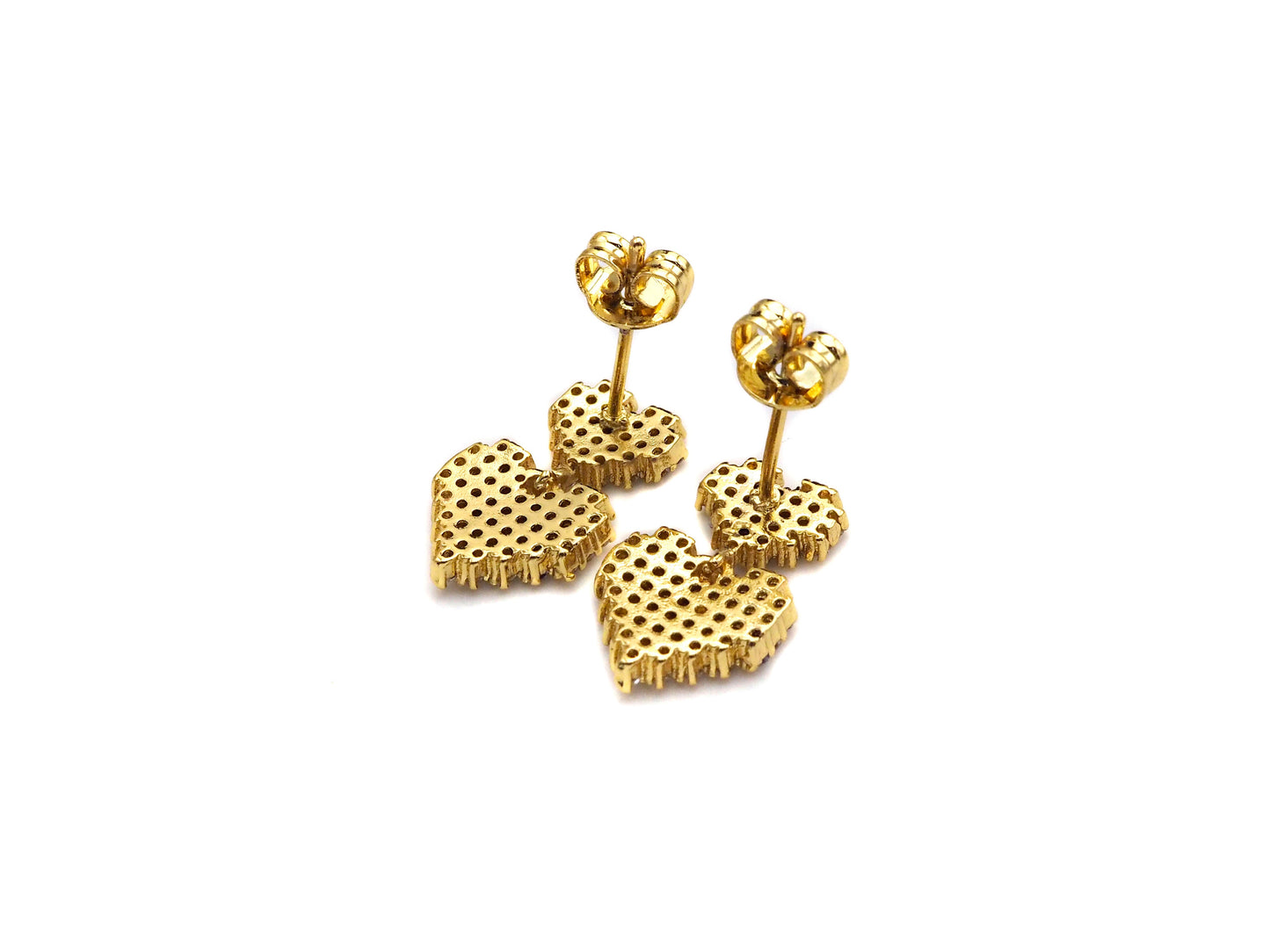CZ Micro Pave Stud Earring, Double Heart Earrings, 10x16mm, sku#J219