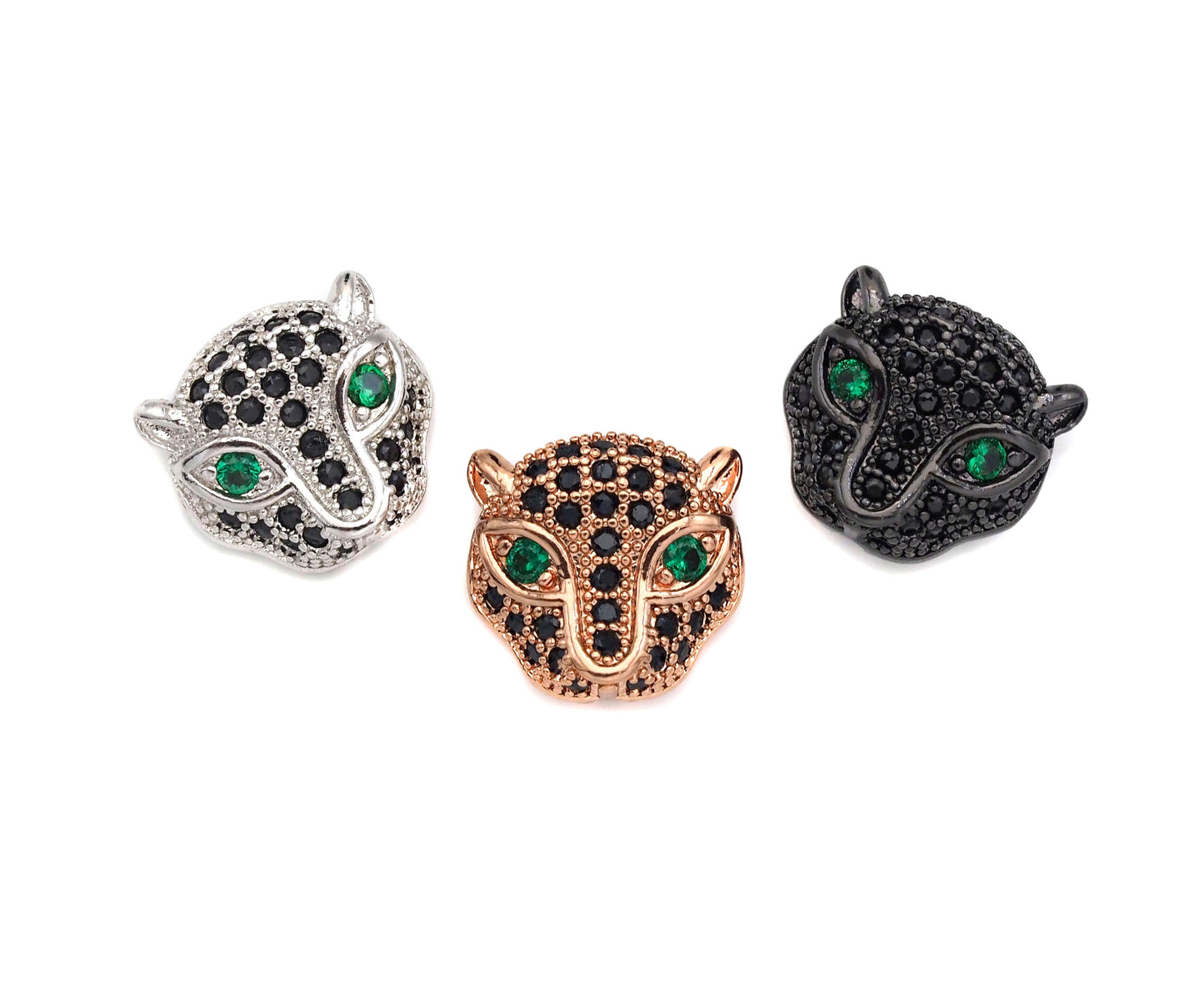 CZ Micro Pave Green Eye Leopard Head Pendant/Charm, Black panther Charm, Cubic Zirconia Pendant Charm, 10x11mm,Sku#N54
