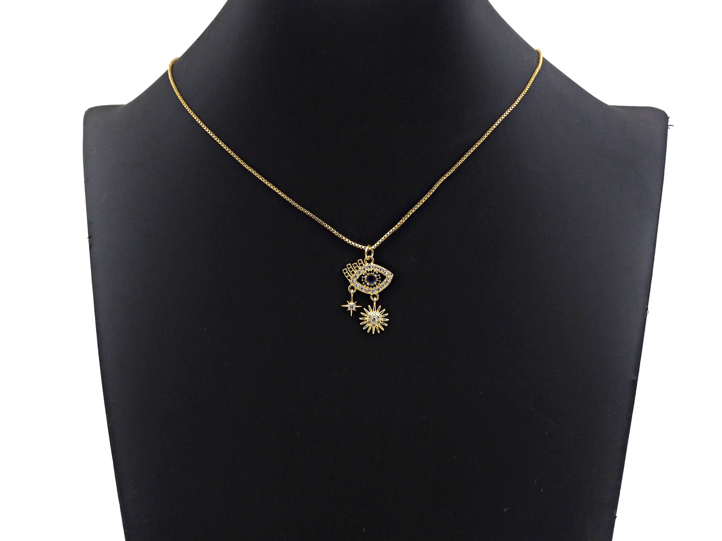 Clear CZ Micro Pave Colbalt Blue Evil Eye With Sunflower Star Shape Pendant Charm, Cubic Zirconia Evil Eye Charm,17x26mm,sku#LK155