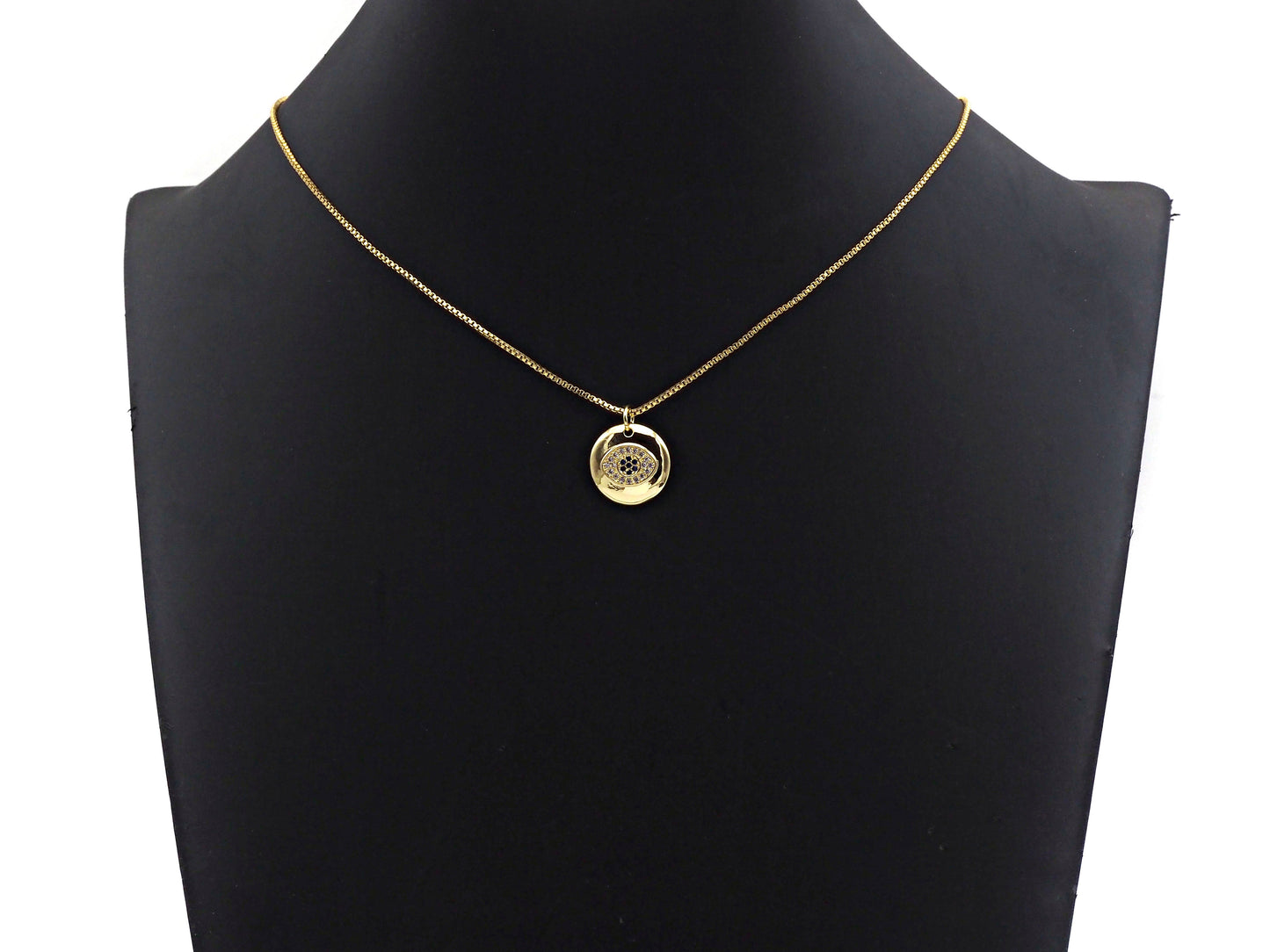 CZ Micro Pave Colorful Evil Eye On Round Coin Charms, 18k Dainty Gold Charms Pendant, Evil Eye Necklace Charms, 15x15mm, Sku#F1304
