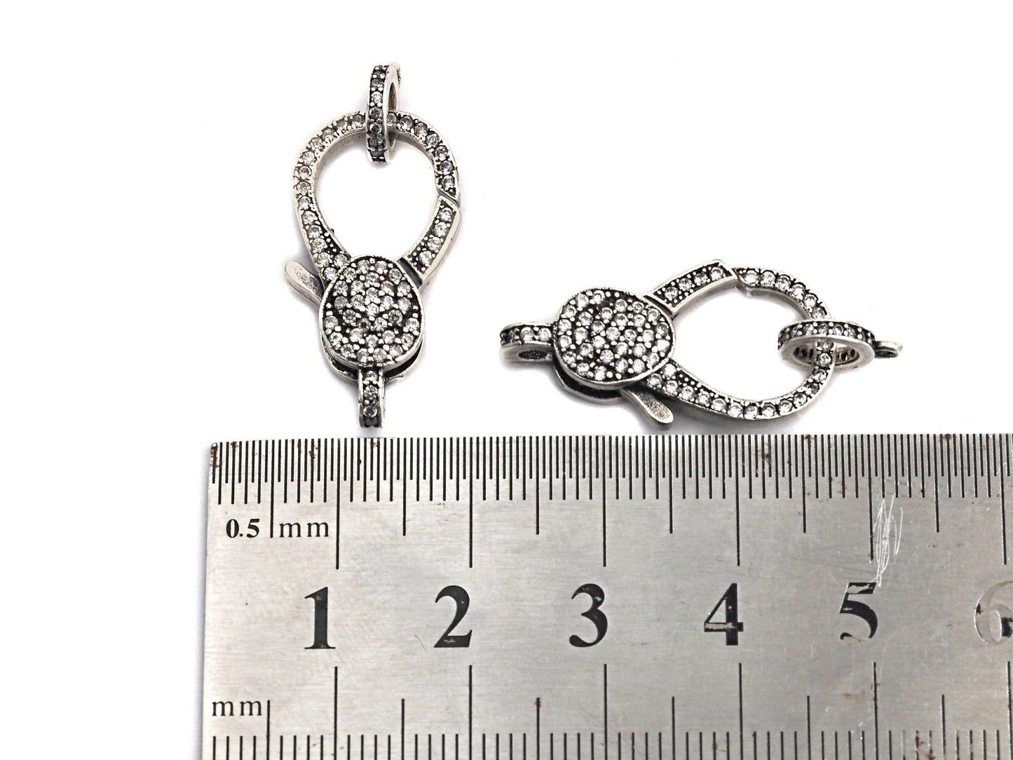 Antique Silver Finish CZ Clear Micro Pave Lobster Clasp with Jumping Ring Clasp, Fine Jewelry Clasp, Designer Clasp,  16x26mm,sku#H171