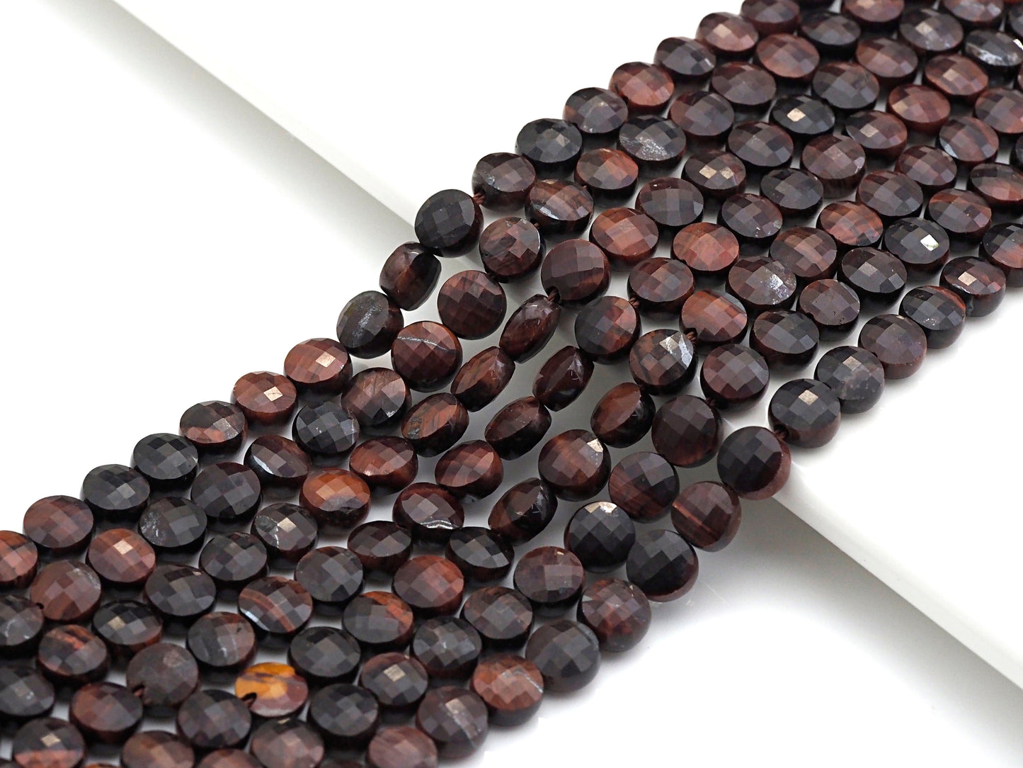 Double Sided Turtle Shell Cut Natural Tiger Eye Coin beads, 6mm Flat coin faceted, Natural Gemstone Beads, 16" Full strand, Sku#U603