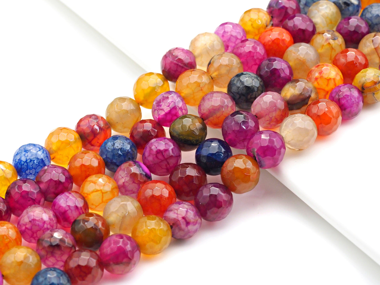 Fire Agate Beads, Muliticolor Fire Agate, 6mm/8mm/10mm/12mm Faceted Round Agate Beads, 15.5" Full Strand, Sku#UA58