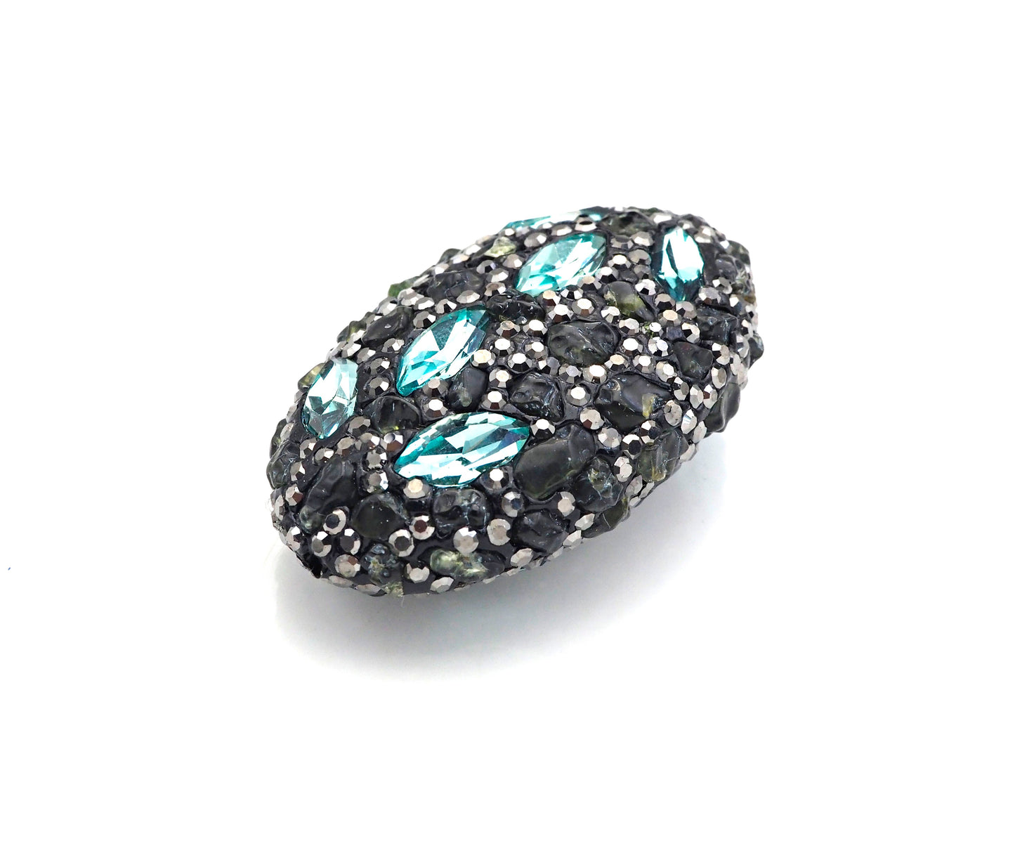 Lapis Peridot Black Pave Rhinestone Crystal Oval Connetor Beads, Natural Stone Spacer Beads, 27x45mm,Sku#V96