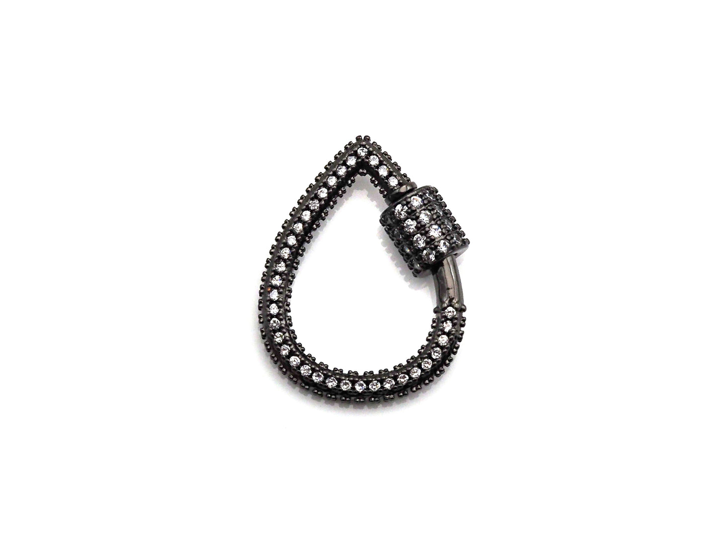 Clear CZ Micro pave Drop Shape Clasp, CZ Pave Clasp, Gold/Silver/Rose Gold/Gunmetal Carabiner Clasp, 18X24mm, sku#H185