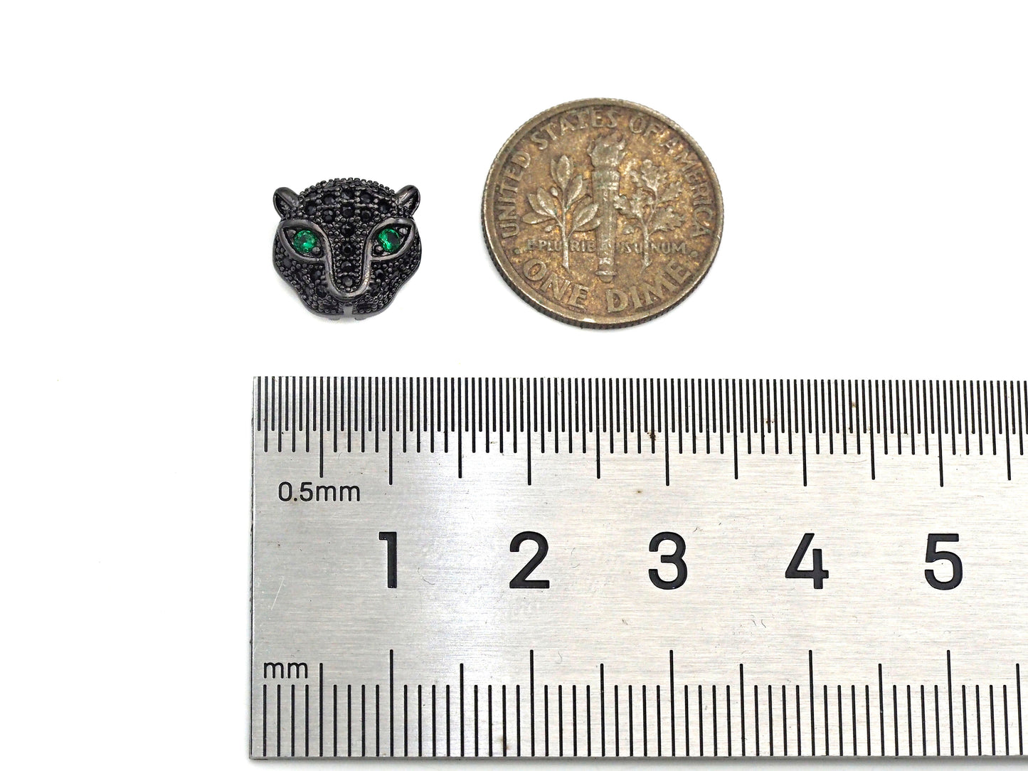 CZ Micro Pave Green Eye Leopard Head Pendant/Charm, Black panther Charm, Cubic Zirconia Pendant Charm, 10x11mm,Sku#N54