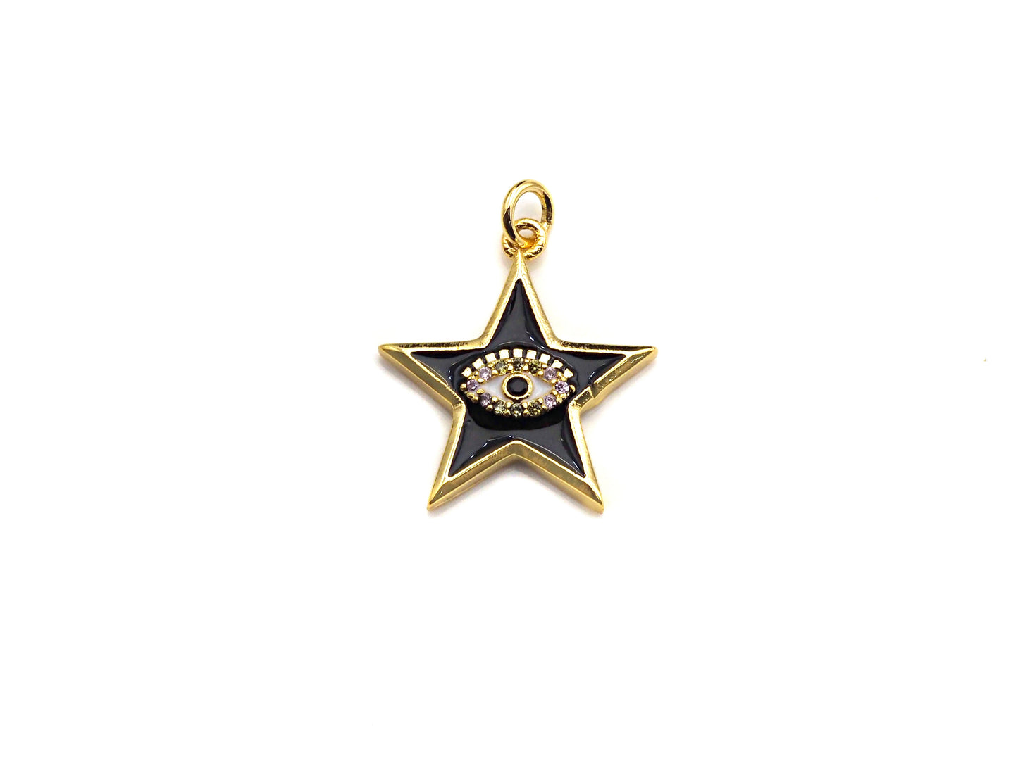 Enamel Five Star with Evil eye charm, Black White Enamel Pendant, Enamel eye charm, Star eye jewelery, 20x24mm,sku#FH13
