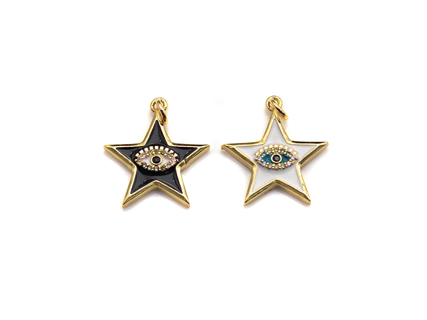 Enamel Five Star with Evil eye charm, Black White Enamel Pendant, Enamel eye charm, Star eye jewelery, 20x24mm,sku#FH13