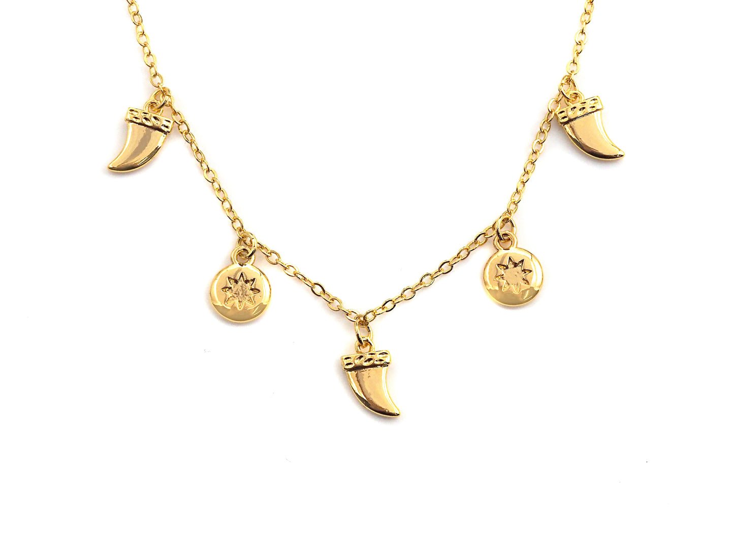 Gold Horn Coin Charm Necklace, Coin Necklace, Dainty Gold Necklace, sku#Z706
