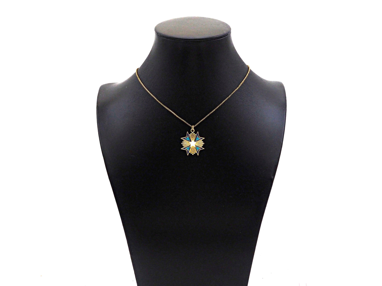 Gold Filled Enamel Star Medallion Pendant, 18K Gold Filled Tuequoise Blue/White Enamel Charm,Enamel Jewelry,23x24mm,Sku#Z1361