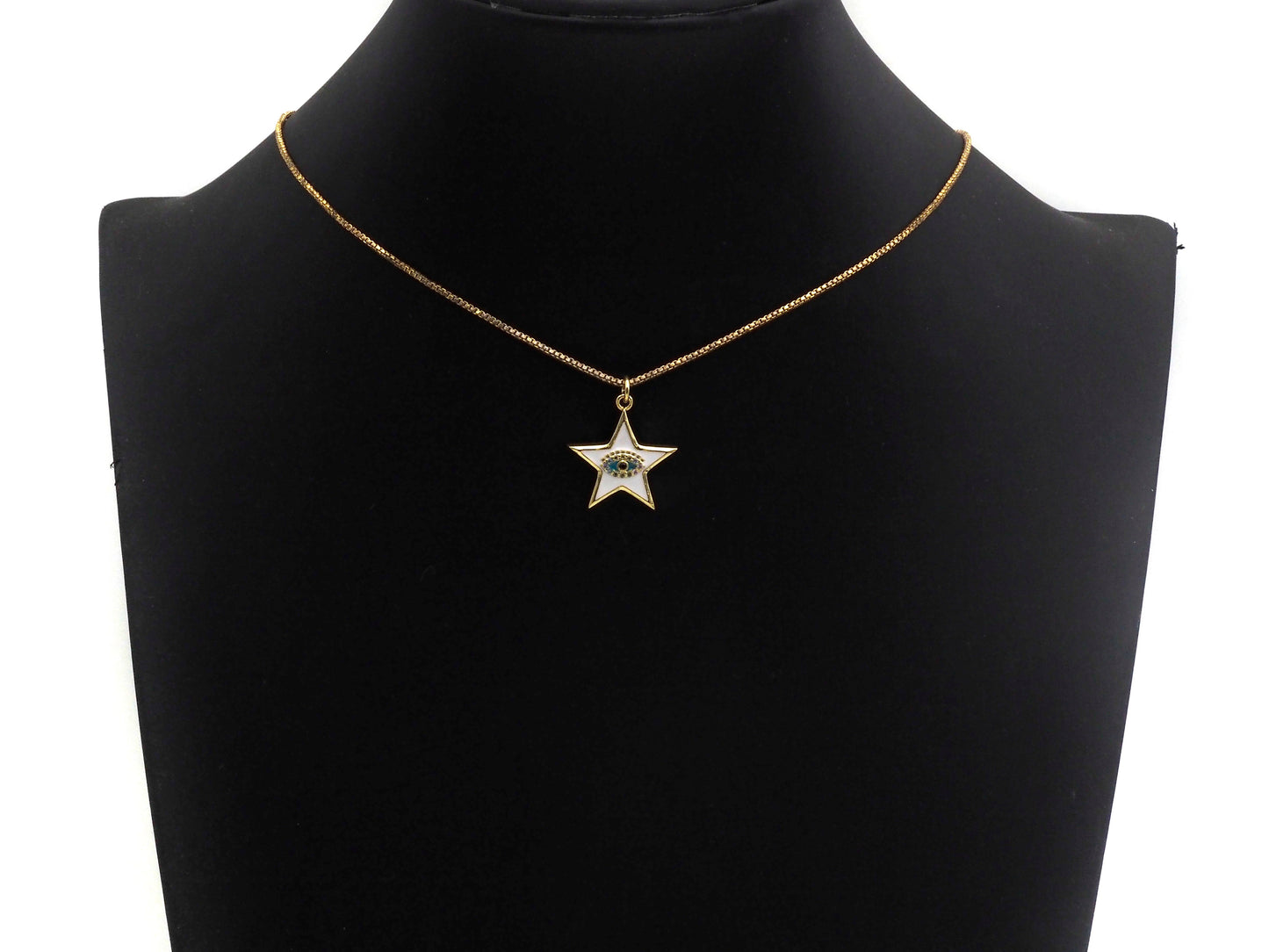 Enamel Five Star with Evil eye charm, Black White Enamel Pendant, Enamel eye charm, Star eye jewelery, 20x24mm,sku#FH13