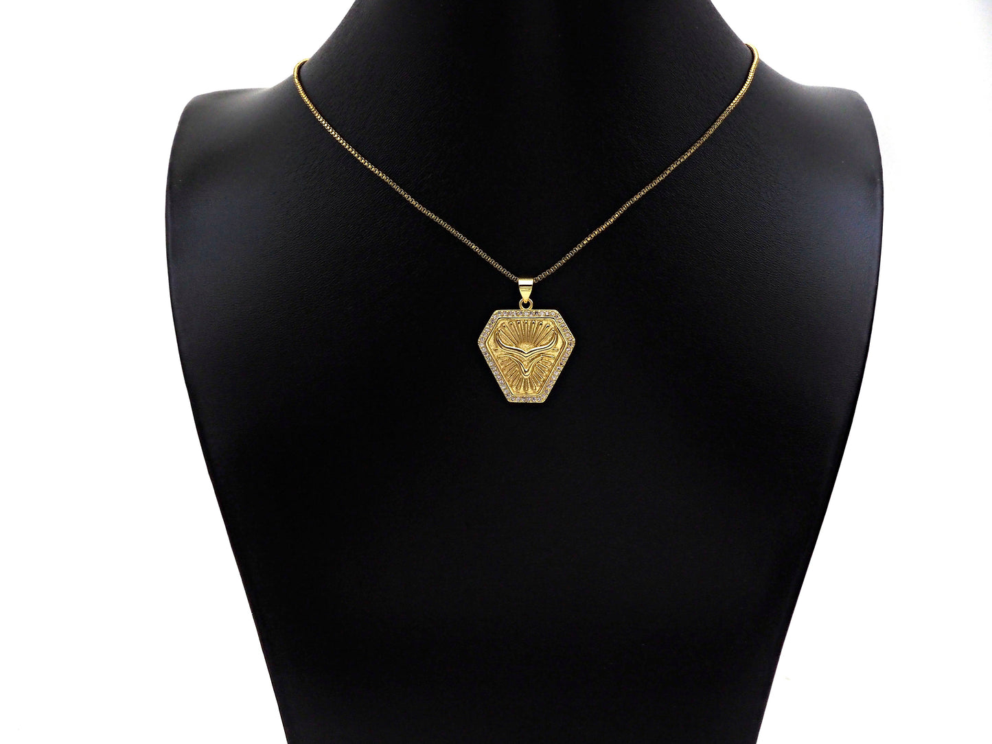 CZ Micro Pave OX Horn On Shield Shape Pendant/Charm,Cubic Zirconia Medallion Charm, Necklace Bracelet Charm Pendant,23x25mm, Sku#LK194