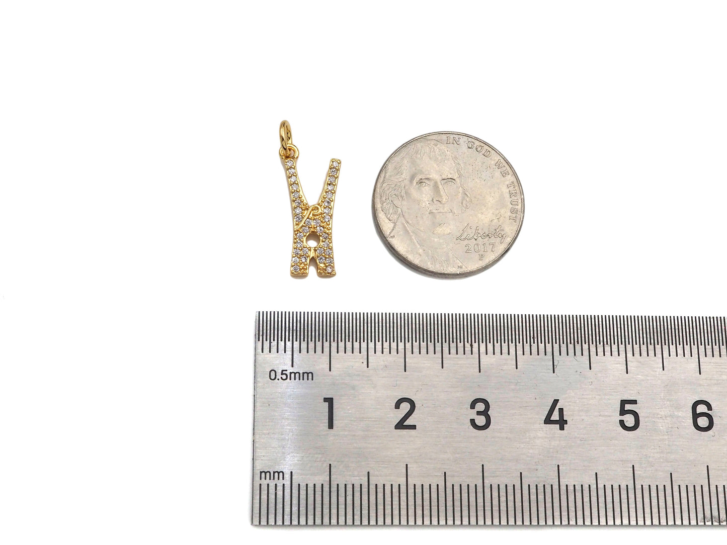 CZ Micro Pave Clothespin Shape Pendant,Cubic Zirconia Clamp Charm, Necklace Bracelet Charm Pendant, Fun Jewelry, 9x19mm, Sku#F1389
