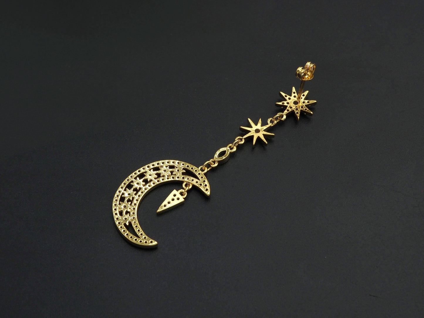 CZ Star Moon Dangle Earrings, Sku#J240