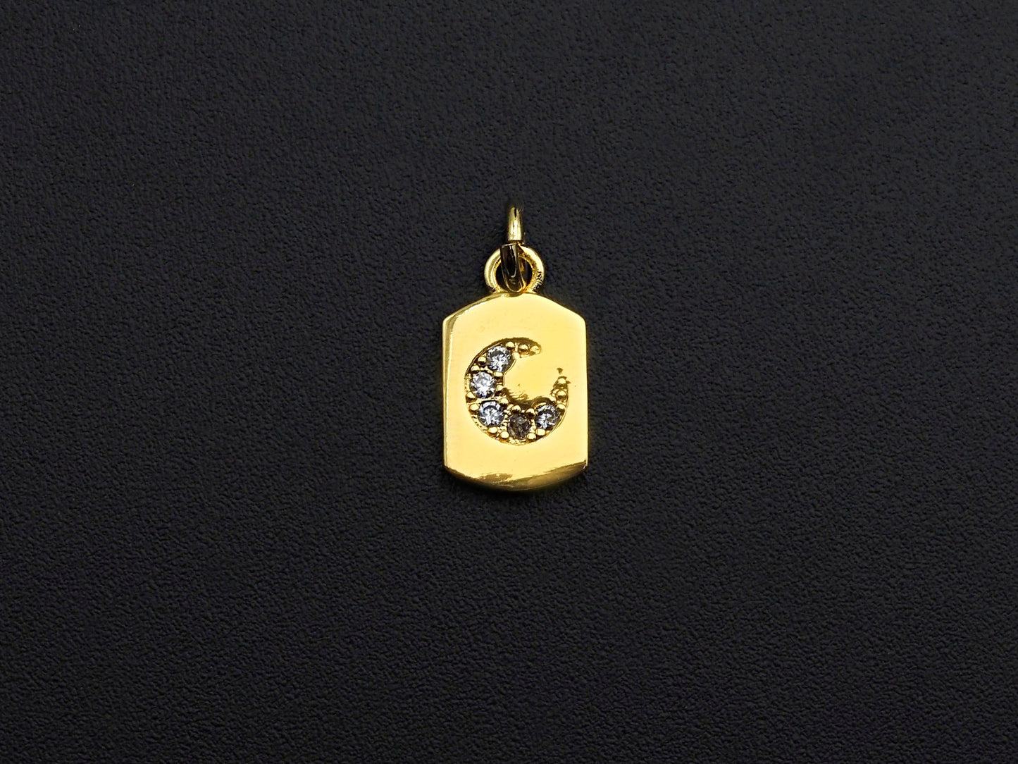 CZ Micro Pave Cresent Moon On Peltate Pendant, Cubic Zirconia Tag Pendant, Micro pave Moon pendant, 8x14mm, sku#Z773