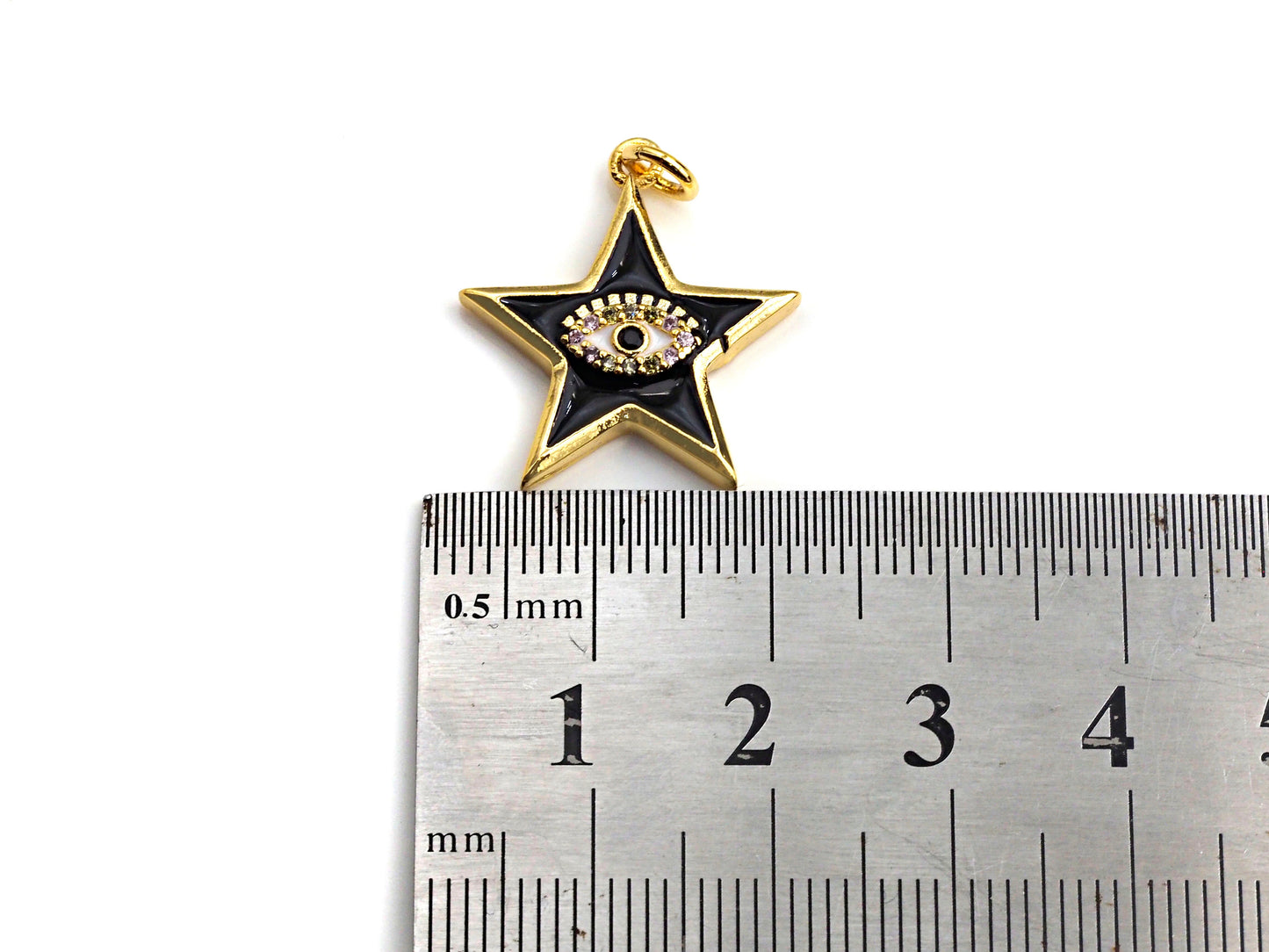 Enamel Five Star with Evil eye charm, Black White Enamel Pendant, Enamel eye charm, Star eye jewelery, 20x24mm,sku#FH13