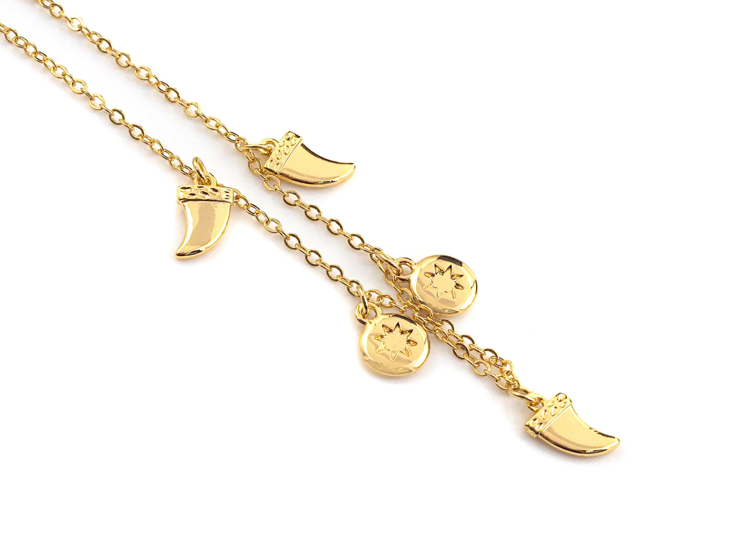 Gold Horn Coin Charm Necklace, Coin Necklace, Dainty Gold Necklace, sku#Z706