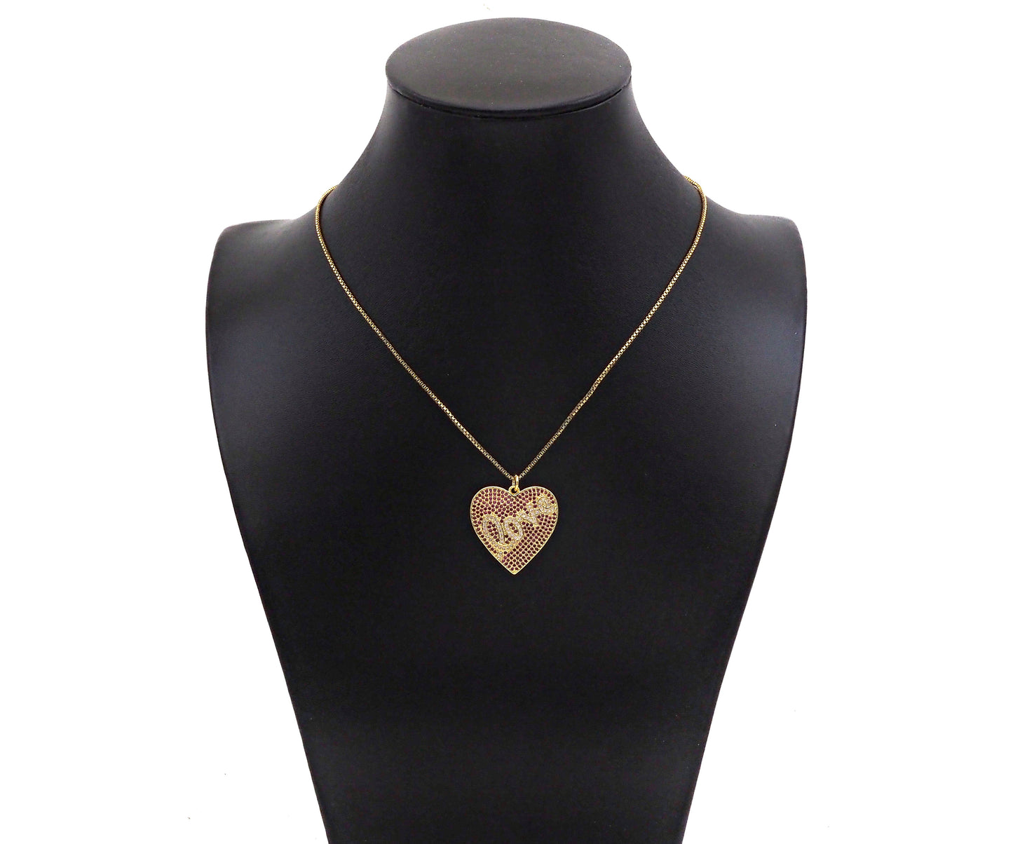 Fuchsia CZ Micro Pave Love On Heart Shape Pendant,Cubic Zirconia Gold Charm, Necklace Bracelet Charm Pendant,25x26mm, Sku#F1373
