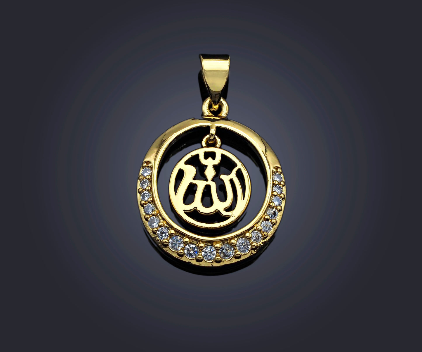 CZ Micro Pave Curve Pattern On Round Ring Shaped Pendant/Charm, Gold Cubic Zirconia Pendant Charm,17x21mm,sku#F1268