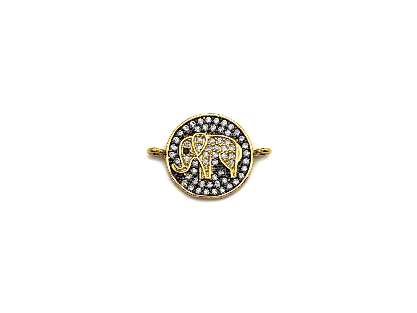CZ Micro Pave Elephant On Round Coin Charm, Elephant Connector for Bracelet/Necklace, Space Connector Link, 15x21mm, sku#Z1064