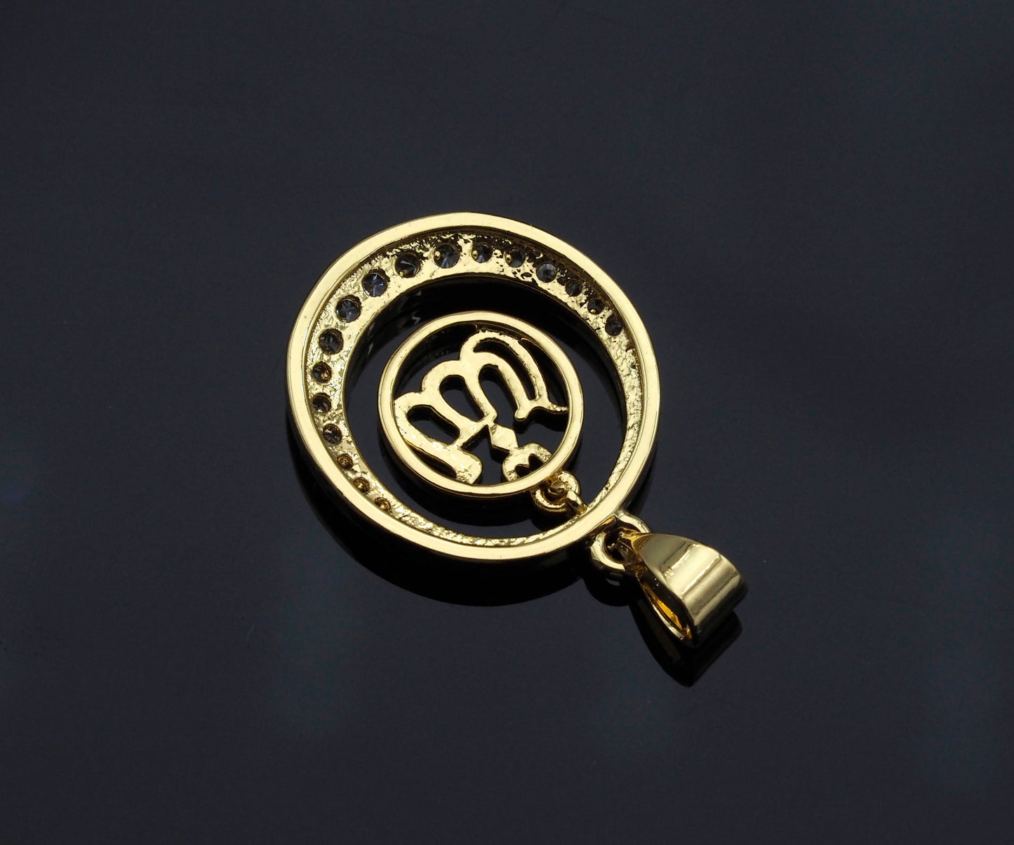 CZ Micro Pave Curve Pattern On Round Ring Shaped Pendant/Charm, Gold Cubic Zirconia Pendant Charm,17x21mm,sku#F1268