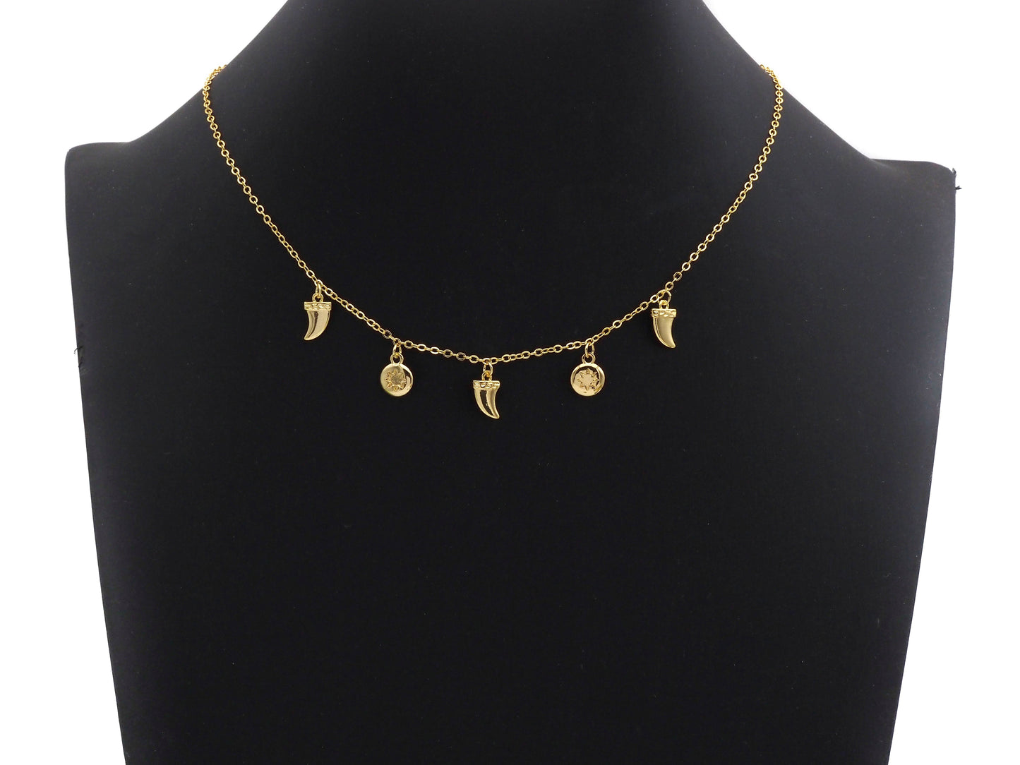 Gold Horn Coin Charm Necklace, Coin Necklace, Dainty Gold Necklace, sku#Z706