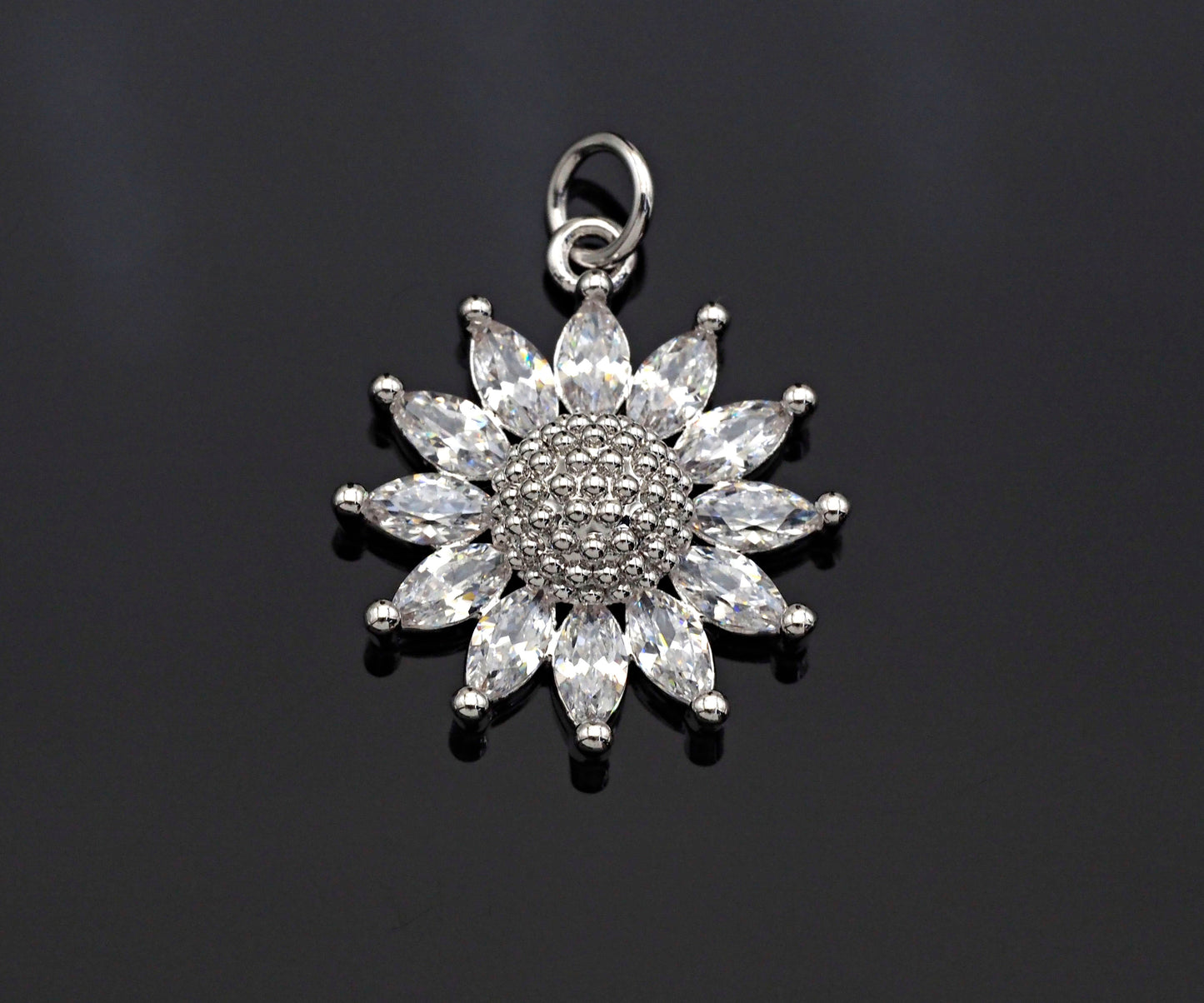 CZ Micro Pave Sunflower Pendant, Gold/Silver Plated Jewelry, sku#F1219C