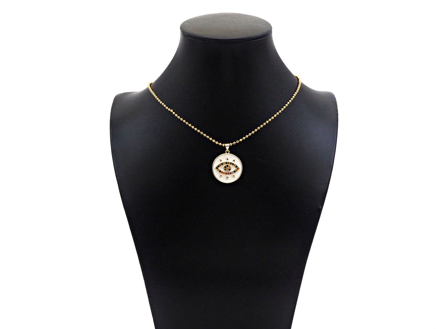 Gold Filled Colorful CZ Evil Eye On Enamel Round Coin Shape Pendant, 18K Gold Filled Micro CZ Pave Charm, 25x23mm,Sku#FH173