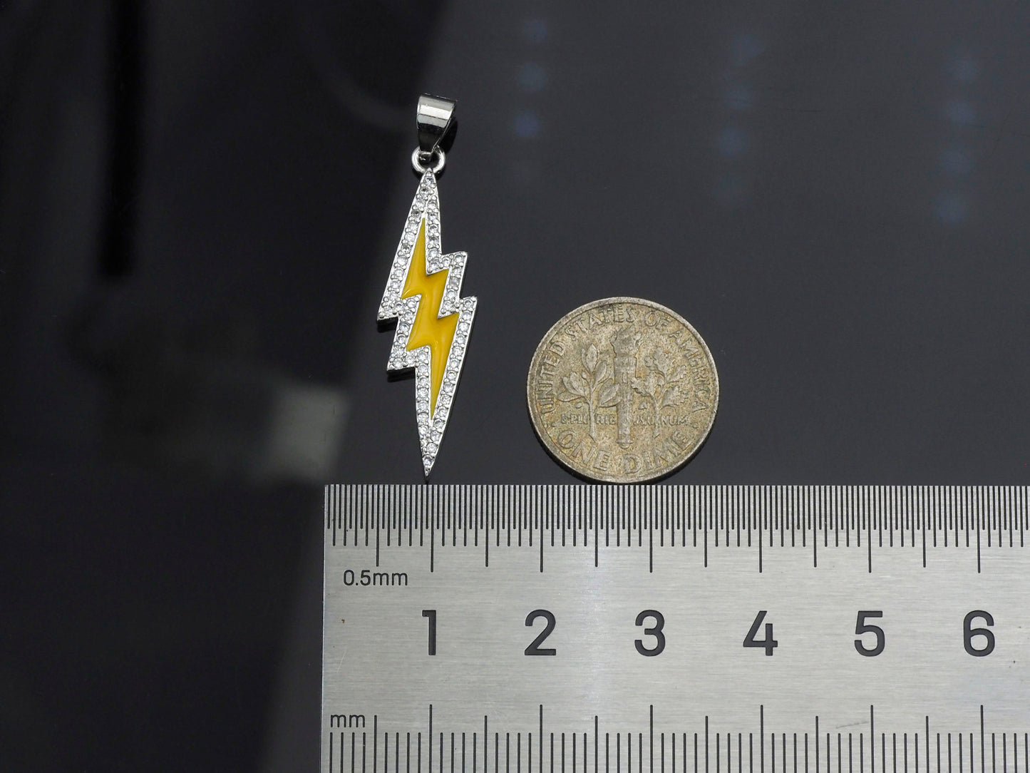Enamel Colorful Lightning Shape Pendant Silver Finish, CZ Micro Pave Lightning Charm, Enamel pendant,Enamel Jewelry, 10x37mm, sku#LK138