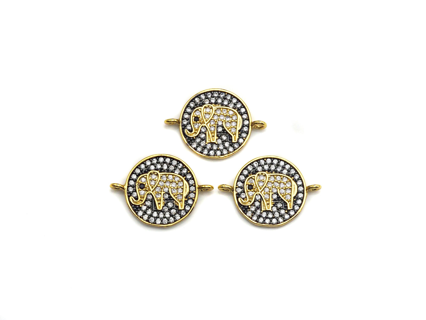 CZ Micro Pave Elephant On Round Coin Charm, Elephant Connector for Bracelet/Necklace, Space Connector Link, 15x21mm, sku#Z1064