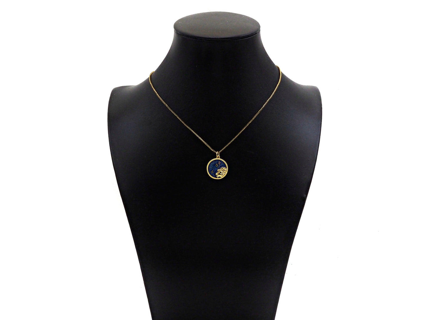 Gold Filled Cobalt Enamel Constellation Pattern On Round Coin Pendant,18K Gold Filled with Bling Effect Enamel Charm,19x17mm,Sku#F1402